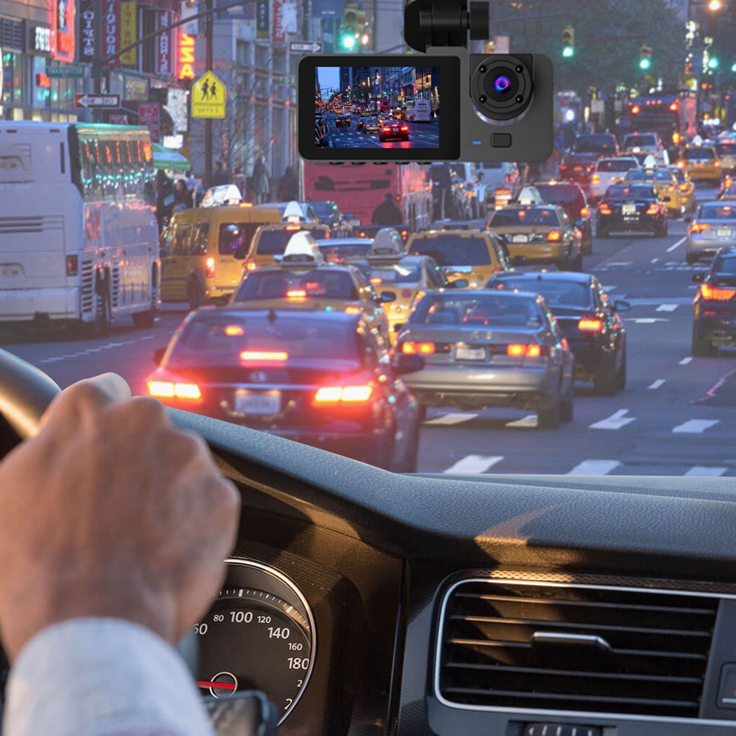 3 Channel Dash Cam Front Inside Rear Vehicle Driving Recorder Car DVR With 32G MMC Card.
