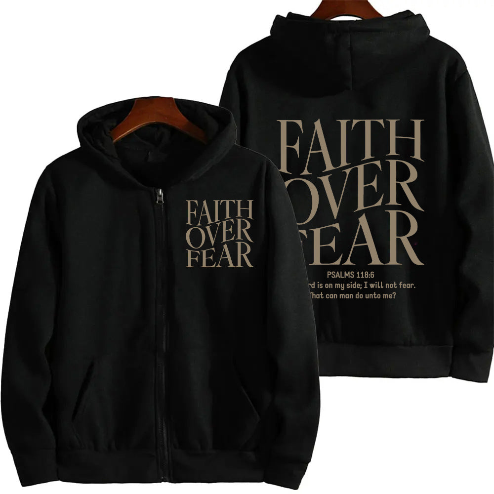 Faith Over Fear Christian Women's Zip-Up Hoodie Christian Sweatshirt