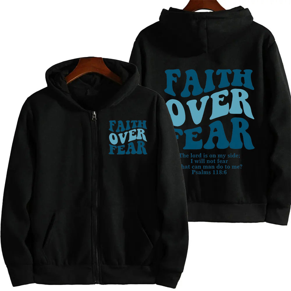 Faith Over Fear Christian Women's Zip-Up Hoodie Christian Sweatshirt
