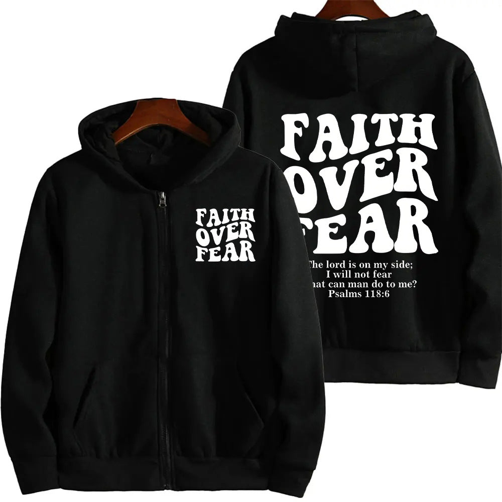 Faith Over Fear Christian Women's Zip-Up Hoodie Christian Sweatshirt