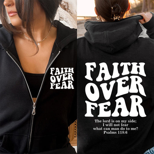 Faith Over Fear Christian Women's Zip-Up Hoodie Christian Sweatshirt
